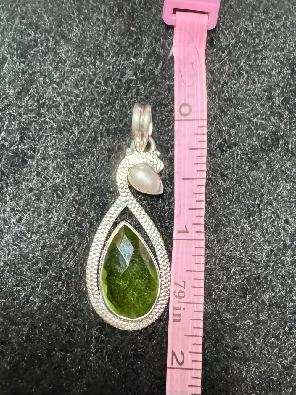 925 Sterling Silver Peridot Teardrop Pendant with Pearl Accent - Picture 4 of 9